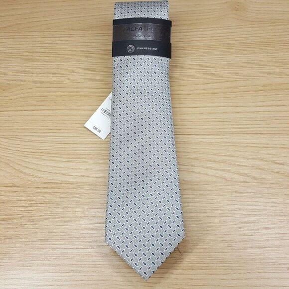 ALFANI Mens Neck Tie Pale Green Diamond Pattern Stain Resistant - Picture 1 of 5